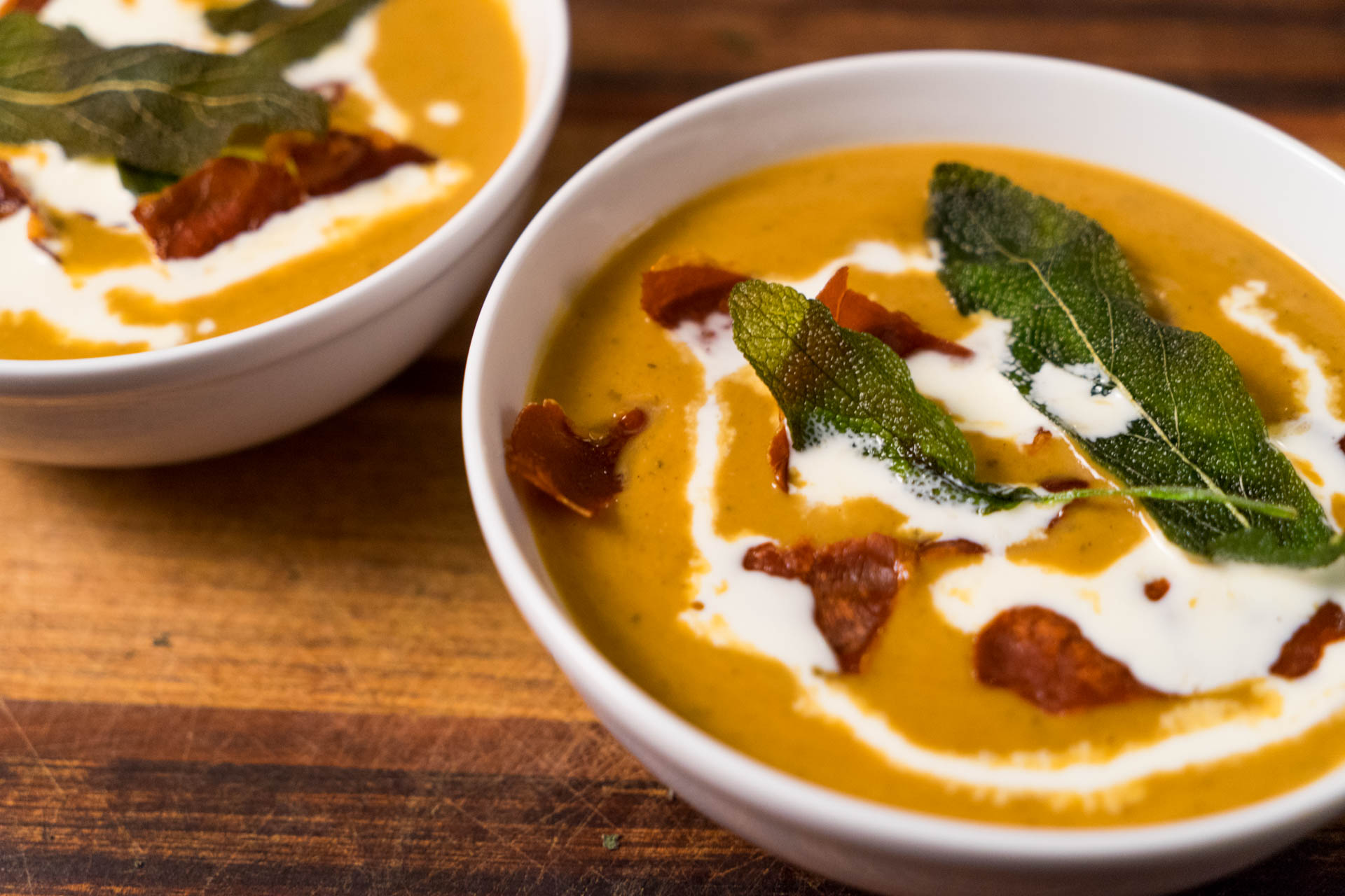 Butternut Squash Soup with Prosciutto Crisps