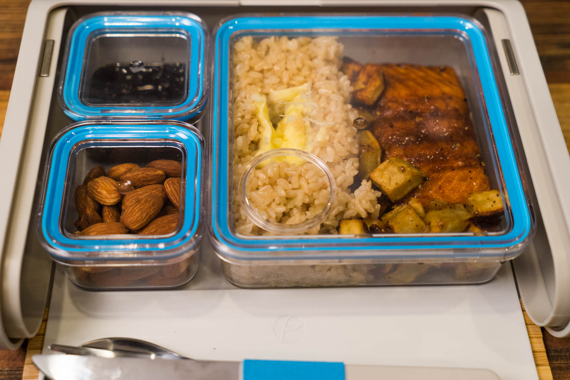 Stephanie's Maple-Ghost Pepper Salmon with Sweet Potatoes and Brown Rice